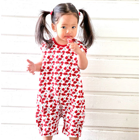 red and white flower playsuit