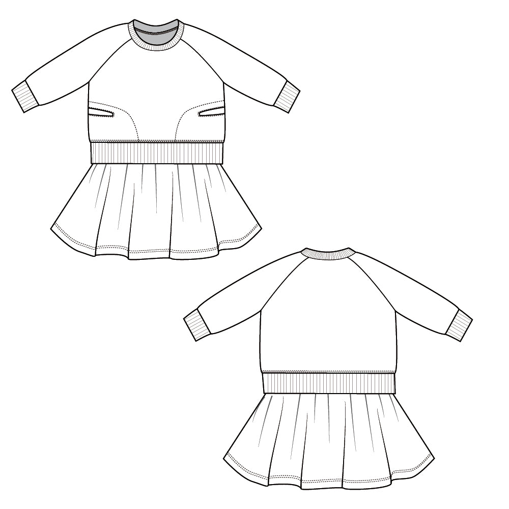 Kids Dress Design Technical Flat Sketch Vector Template. Round Neck Long  Sleeve Fashion Illustration Front And Back View. Easy Editable And  Customizable. Royalty Free SVG, Cliparts, Vectors, and Stock Illustration.  Image 191821590.